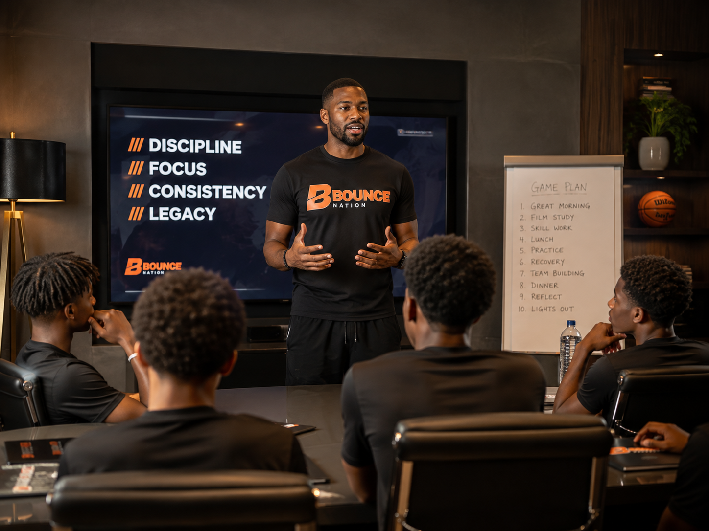 Session Bounce Nation : intervenant face à de jeunes athlètes autour du game plan